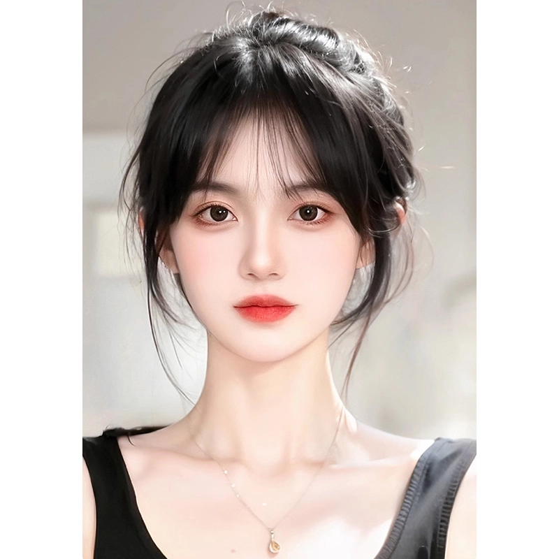 时影 假发片女头顶补发片 全真发蓬松增发量水滴网 遮白发法式刘海无痕发片