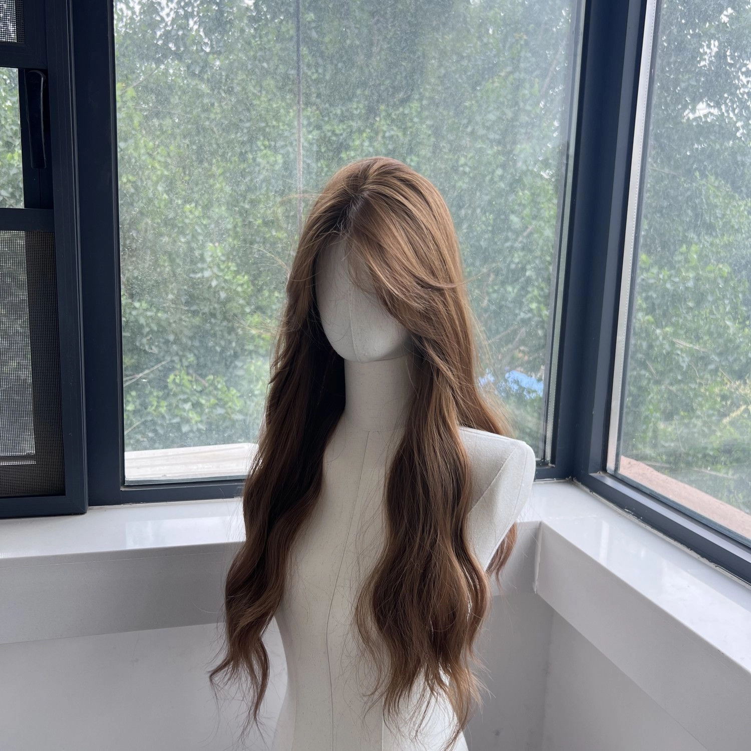 时影 氛围少女假发女全头仿真发 前蕾丝亚麻金棕色水波纹假发 透气轻薄逼真自然