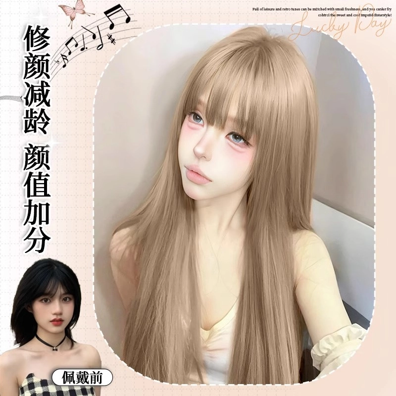 右西 长直发假发女 时尚减龄 仿真人发圈头套