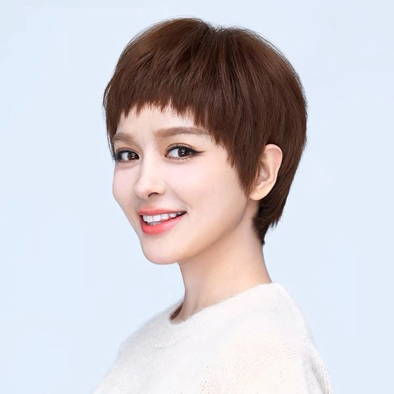 时影 假发 甜酷盐系短发真人发丝女头套假发 透气假发套增发量遮白发