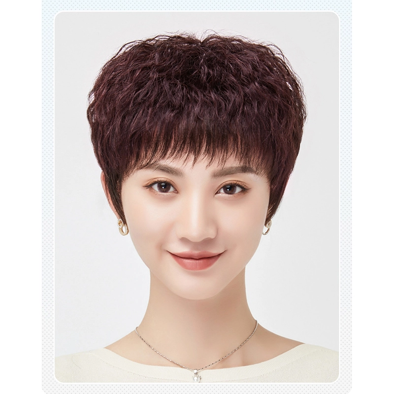 时影 假发 女妈妈发玉米烫女短发全头真发卷发洋气中老年假发套遮白发
