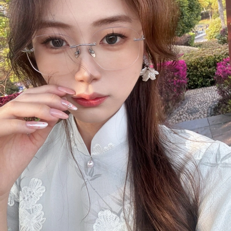 【可配度数】 佐川 超轻纯钛无框近视眼镜 精致 遮脸显脸小 可配防蓝光变色 钛 不规则形 光学镜架 男女同款情侣款