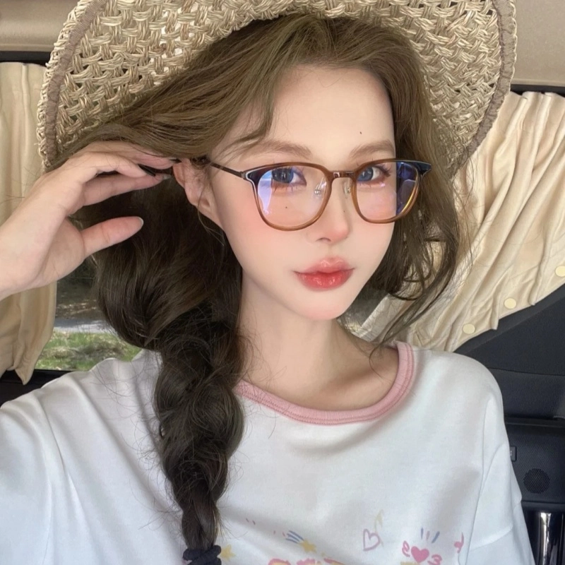 【联系客服可选配镜套餐】 佐川 超轻钛架近视眼镜 方框黑框玳瑁色 素颜眼睛架 修容防蓝光 不规则形 光学镜架 男女同款情侣款