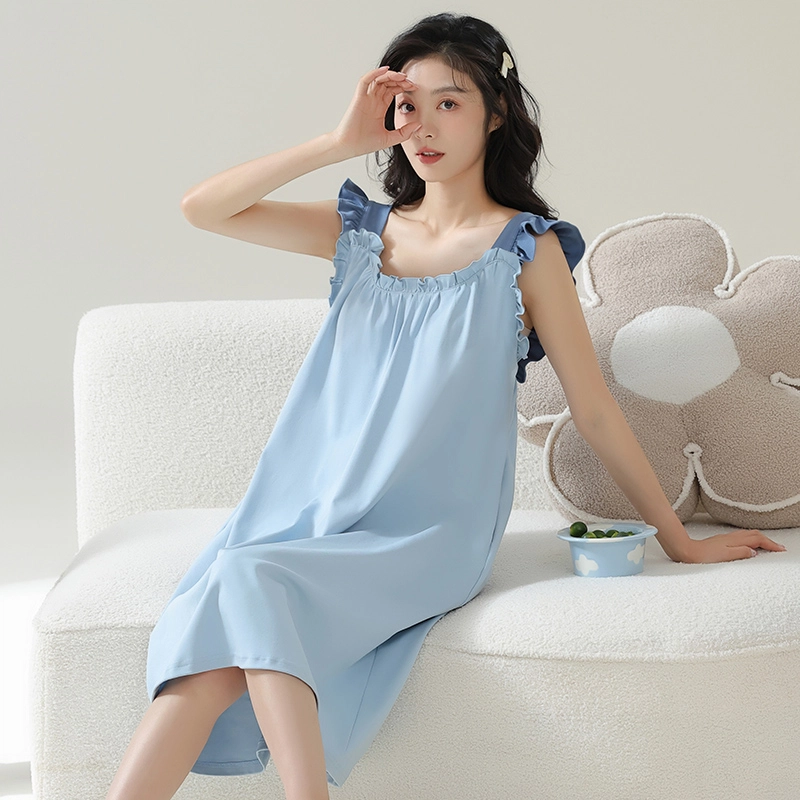 品彩 纯色纯棉无袖家居服夏季睡裙 女款
