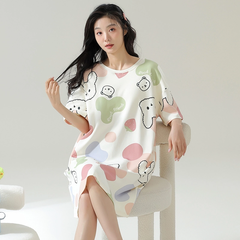 品彩 薄款纯棉套头短袖睡衣睡裙 女款