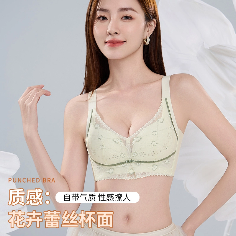 芬腾 大胸显小聚拢法式蕾丝防下垂收副乳显瘦舒适透气文胸 女款