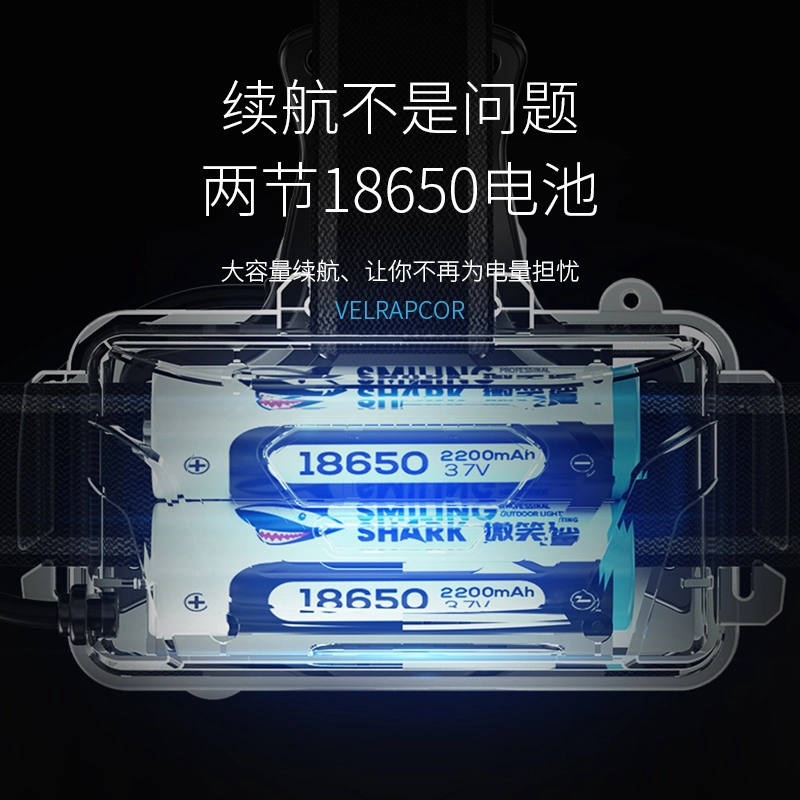 微笑鲨  头灯强光超亮充电户外夜钓钓鱼专用超长续航感应头戴式照明灯矿灯  男女同款