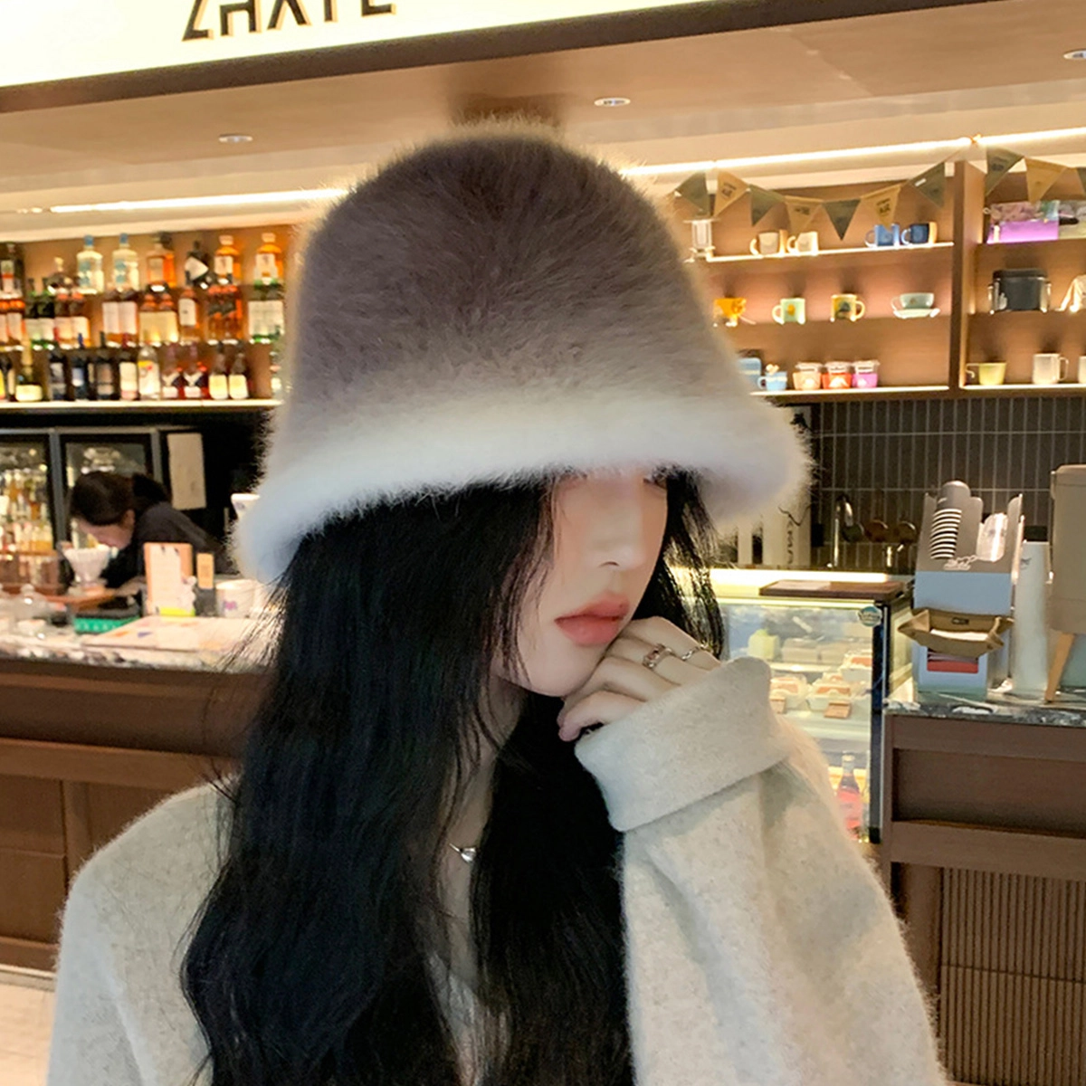 微笑鲨 加厚防寒大头围显脸小盆帽毛绒帽冬季保暖 兔毛混纺 渔夫帽 女款