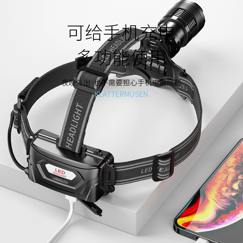 微笑鲨  头灯强光超亮充电户外夜钓钓鱼专用超长续航感应头戴式照明灯矿灯  男女同款