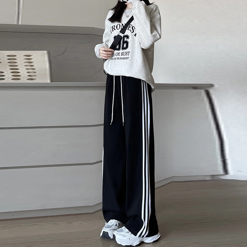 依钗 韩系复古酷风高腰宽松加绒透气运动裤休闲裤 女款