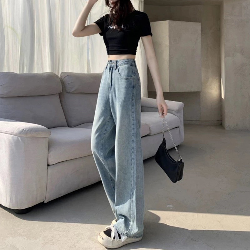 依钗 美式复古加绒加厚高腰垂感百搭拖地裤牛仔裤 女款