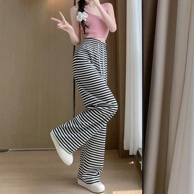 依钗 美式抽绳针织慵懒感百搭舒适高腰显瘦垂感拖地阔腿运动卫裤直筒裤休闲裤 女款