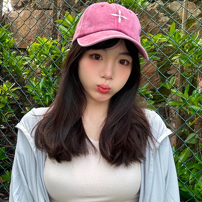 艾佳微 简约十字刺绣复古做旧户外遮阳防晒 棉质 棒球帽 男女同款情侣款