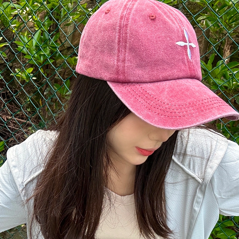 艾佳微 简约十字刺绣复古做旧户外遮阳防晒 棉质 棒球帽 男女同款情侣款