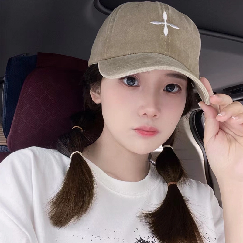 艾佳微 简约十字刺绣复古做旧户外遮阳防晒 棉质 棒球帽 男女同款情侣款