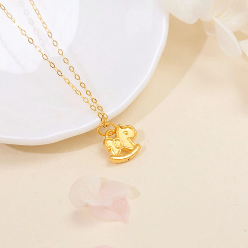 行金银中 旋转木马轻奢简约小众百搭 足金 黄金项链 女款