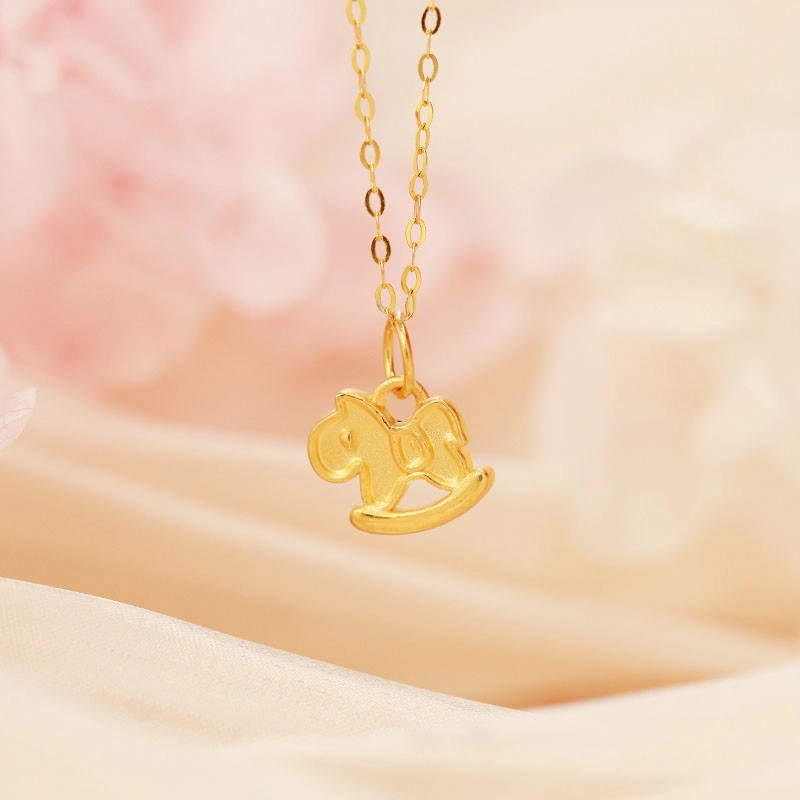 行金银中 旋转木马轻奢简约小众百搭 足金 黄金项链 女款