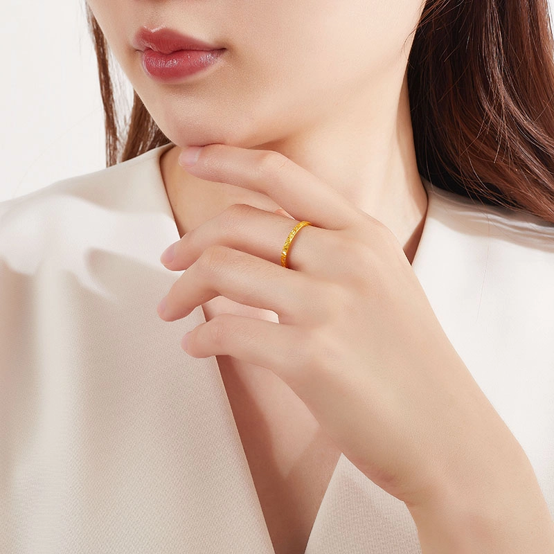 金至福 轻奢风高级感亮闪碎碎冰纪念日抛光 足金 一口价 黄金戒指 女款
