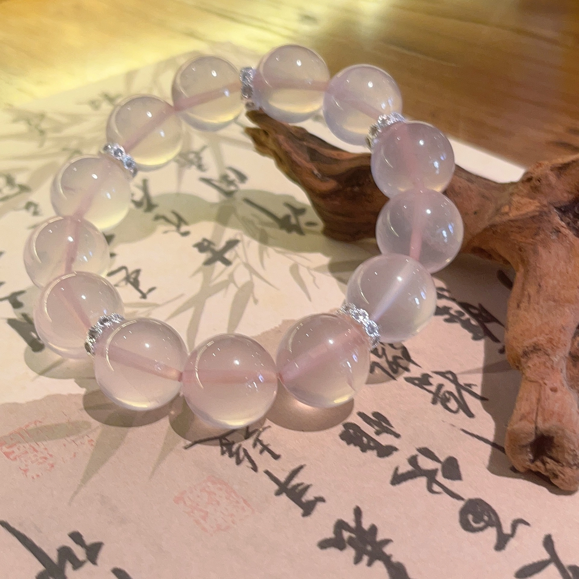 金至福 大颗粒圆珠 招正缘桃花招好运天然 粉水晶 手串 男女同款情侣款