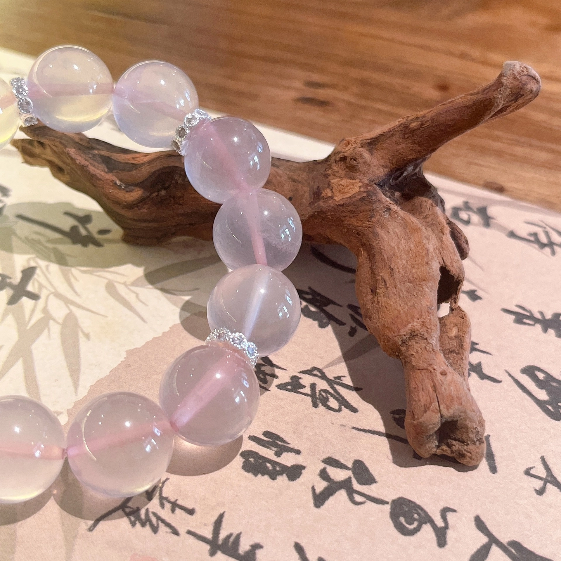 金至福 大颗粒圆珠 招正缘桃花招好运天然 粉水晶 手串 男女同款情侣款