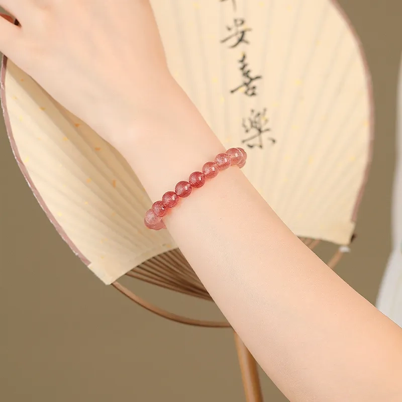 金至福 旺桃花 浪漫渐 粉色 招正缘转运珠甜美森系 好运可调节天然 草莓晶 手串 男女同款情侣款