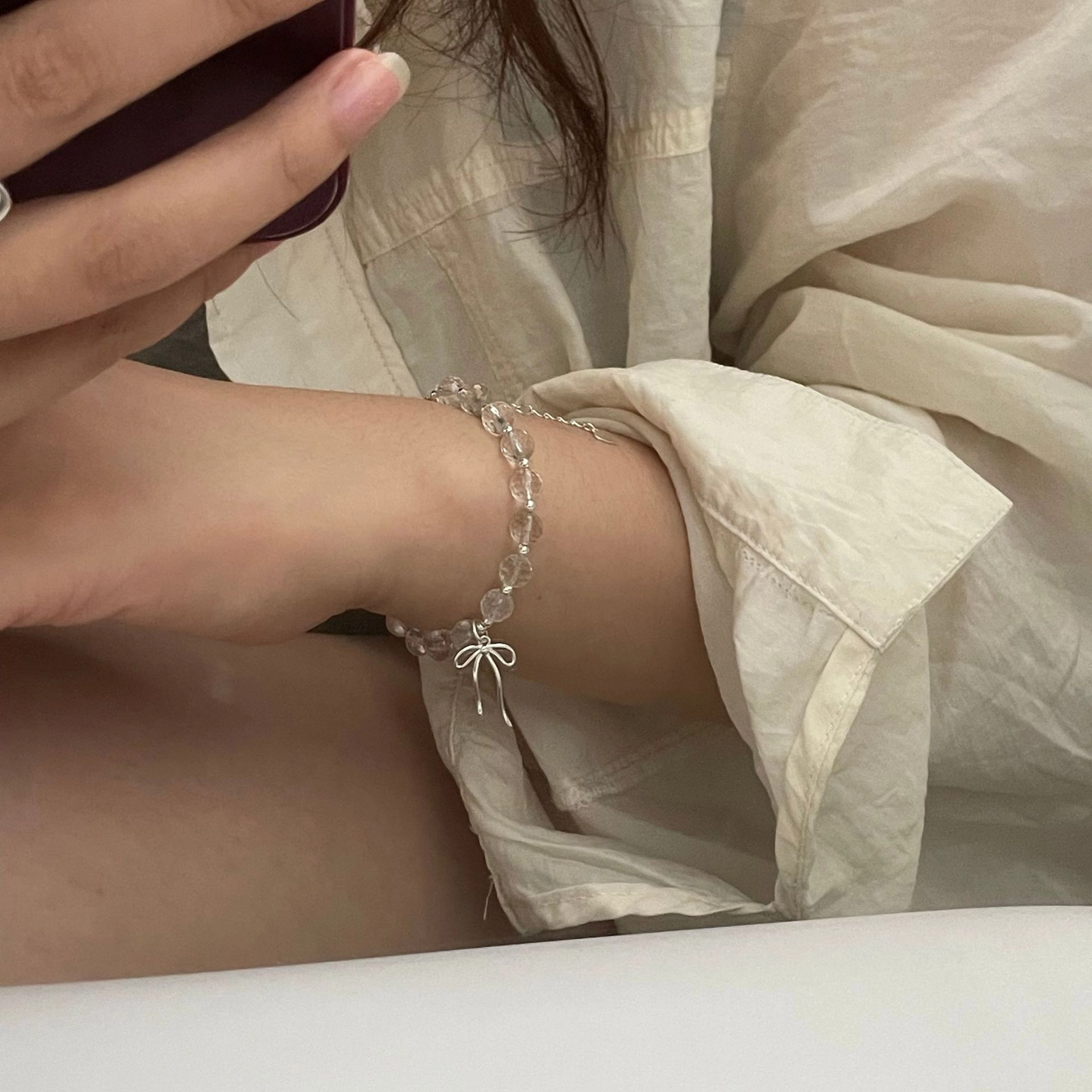 金至福 甜美蝴蝶结 在逃公主 闪耀精致时尚气质梦幻浪漫爱心 森系现代风仙女气质优雅显白天然 白水晶 手链 男女同款情侣款
