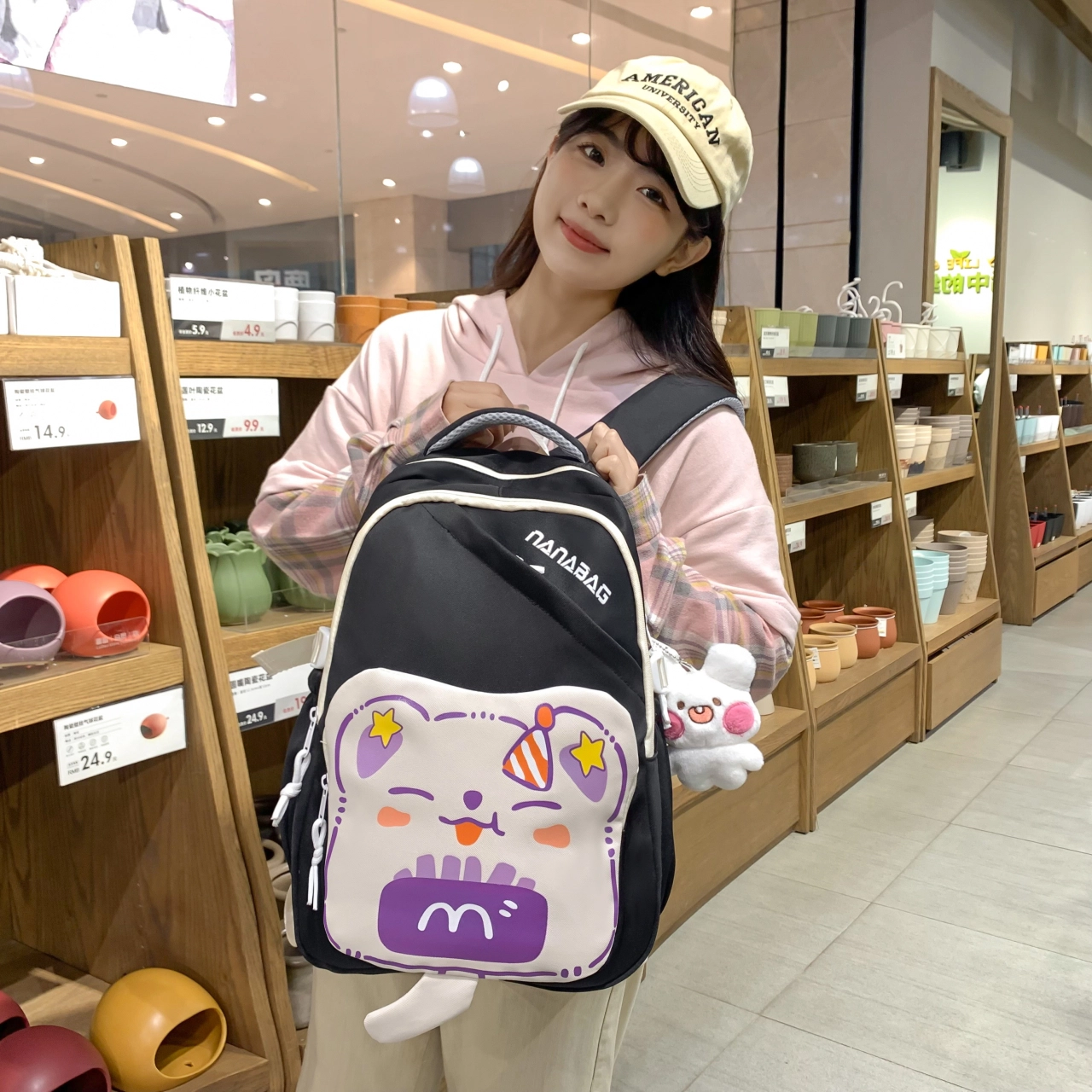 三只小鸭 可爱甜美书包女高颜值大容量双肩百搭背包 尼龙 单肩包