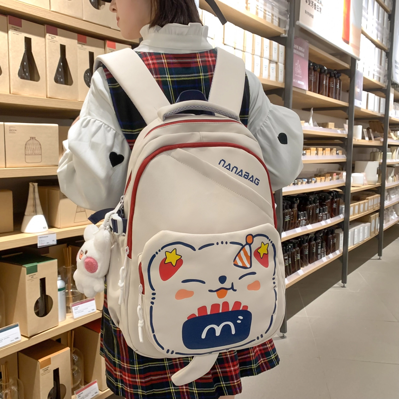 三只小鸭 可爱甜美书包女高颜值大容量双肩百搭背包 尼龙 单肩包
