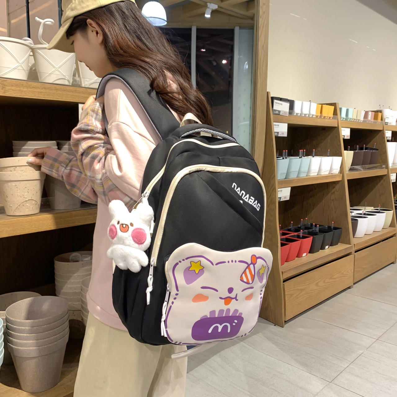 三只小鸭 可爱甜美书包女高颜值大容量双肩百搭背包 尼龙 单肩包