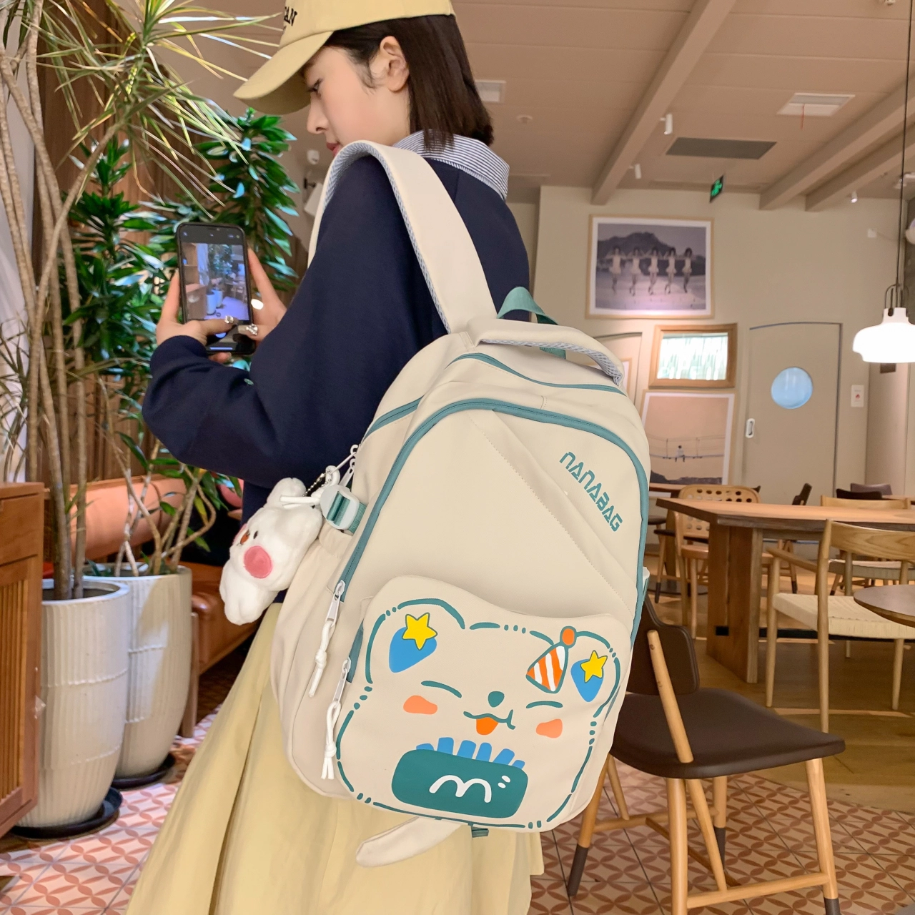 三只小鸭 可爱甜美书包女高颜值大容量双肩百搭背包 尼龙 单肩包