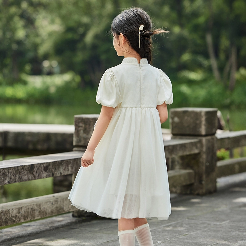【优雅国风】英氏 定制暗纹旗袍网纱裙新中式汉服裙儿童连衣裙 儿童款
