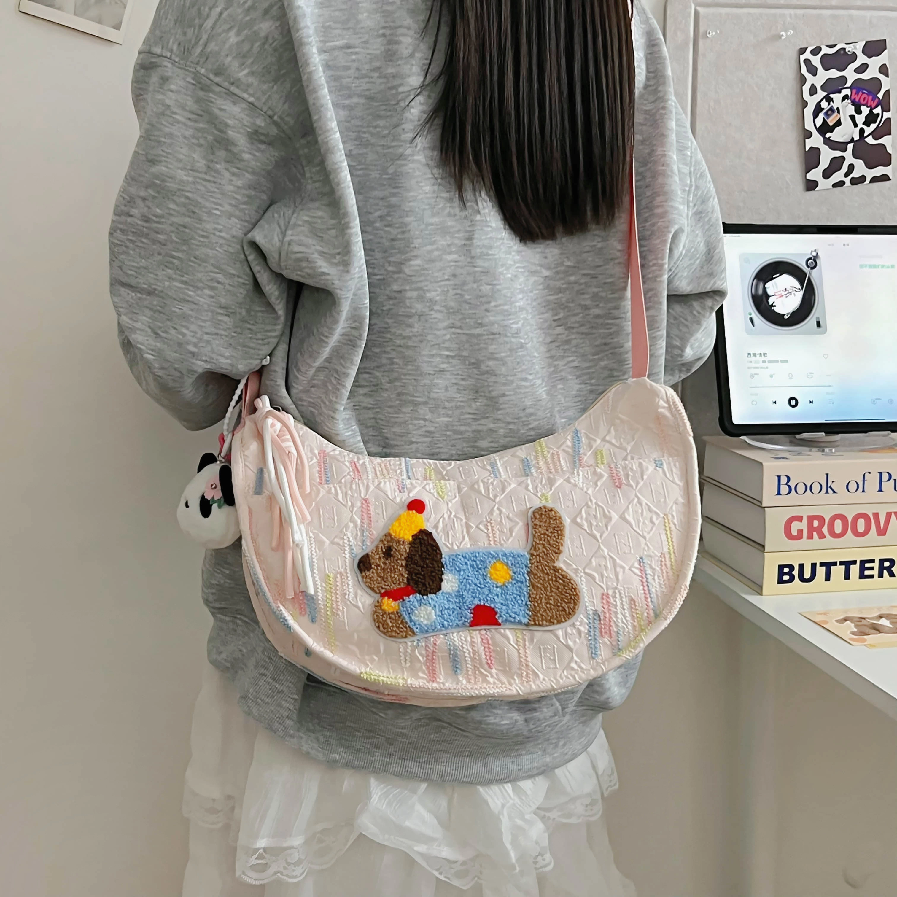 捷朗仕 时尚百搭休闲卡通小狗通勤 尼龙 饺子包单肩斜挎包 女款 多色