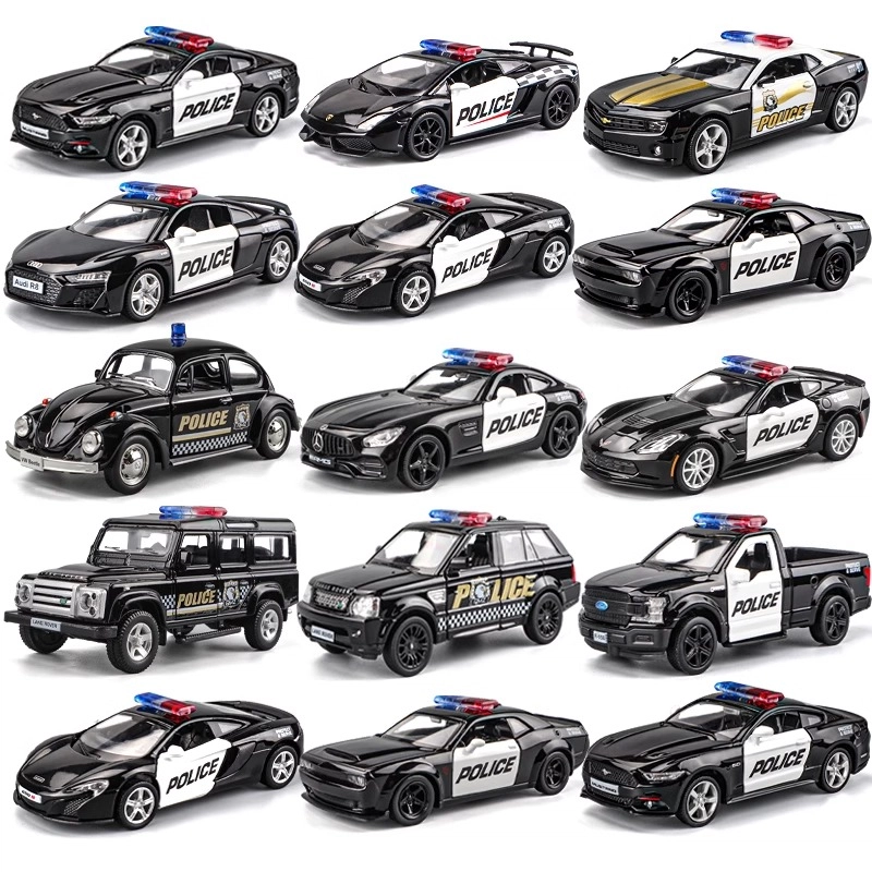 卡威 玩具警车 合金小汽车回力玩具车 警察车越野车 成品模型
