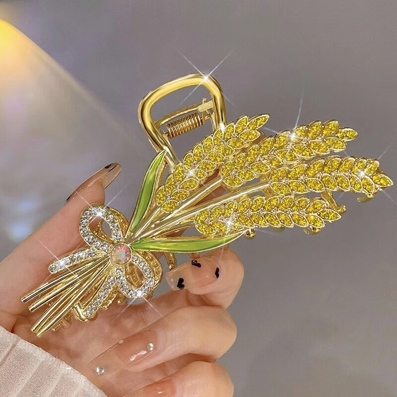 建禄 风吹麦浪麦穗花朵抓夹发饰鲨鱼日常轻奢通勤简约百搭精致高级感优雅气质 合金 发夹 女款