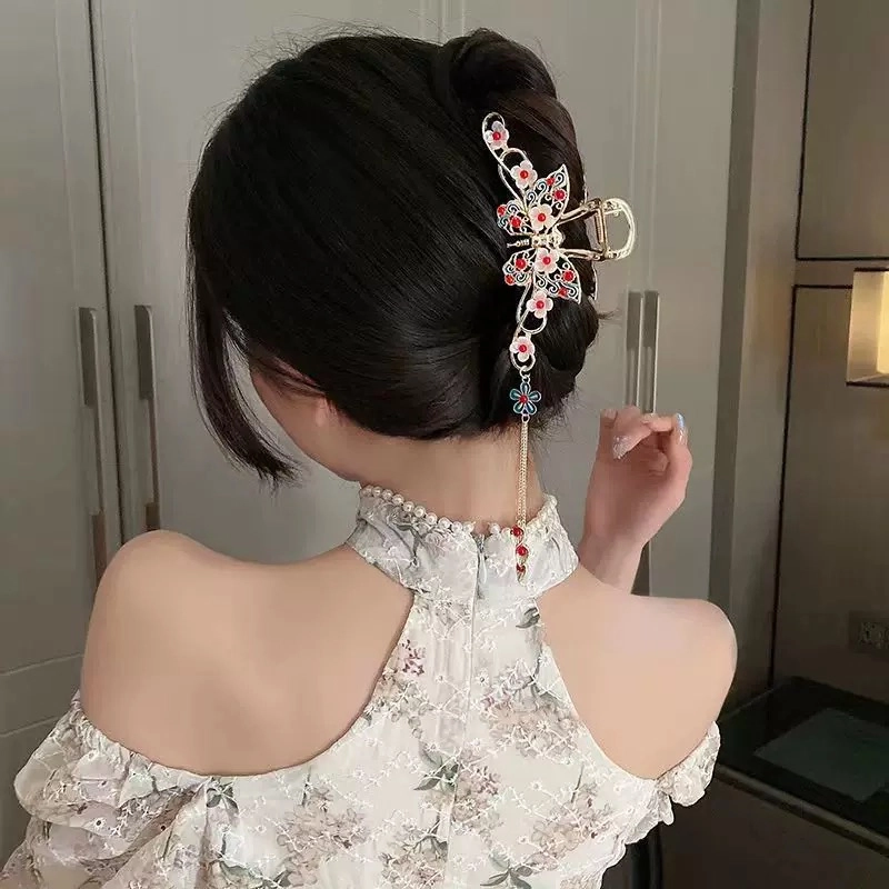 建禄 高级感国风蝴蝶流苏简约抓夹小清新小众鲨鱼夹设计优雅发饰气质通勤百搭#好运 合金 发夹 女款