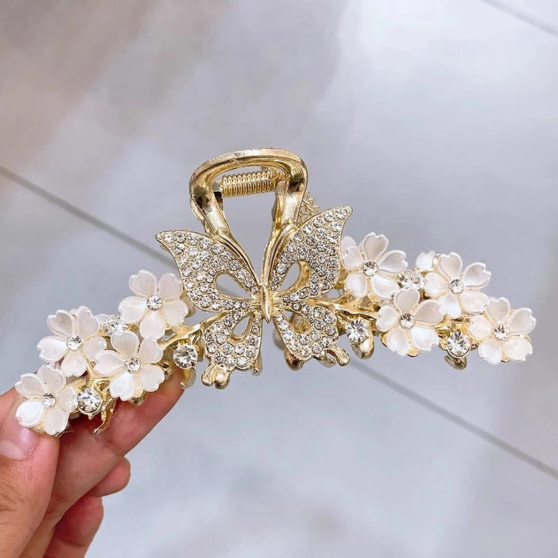 建禄 高级感蝴蝶花朵大号鲨鱼简约盘发后脑勺半扎发小清新小众设计优雅气质上班通勤百搭#好运 合金 发夹 女款