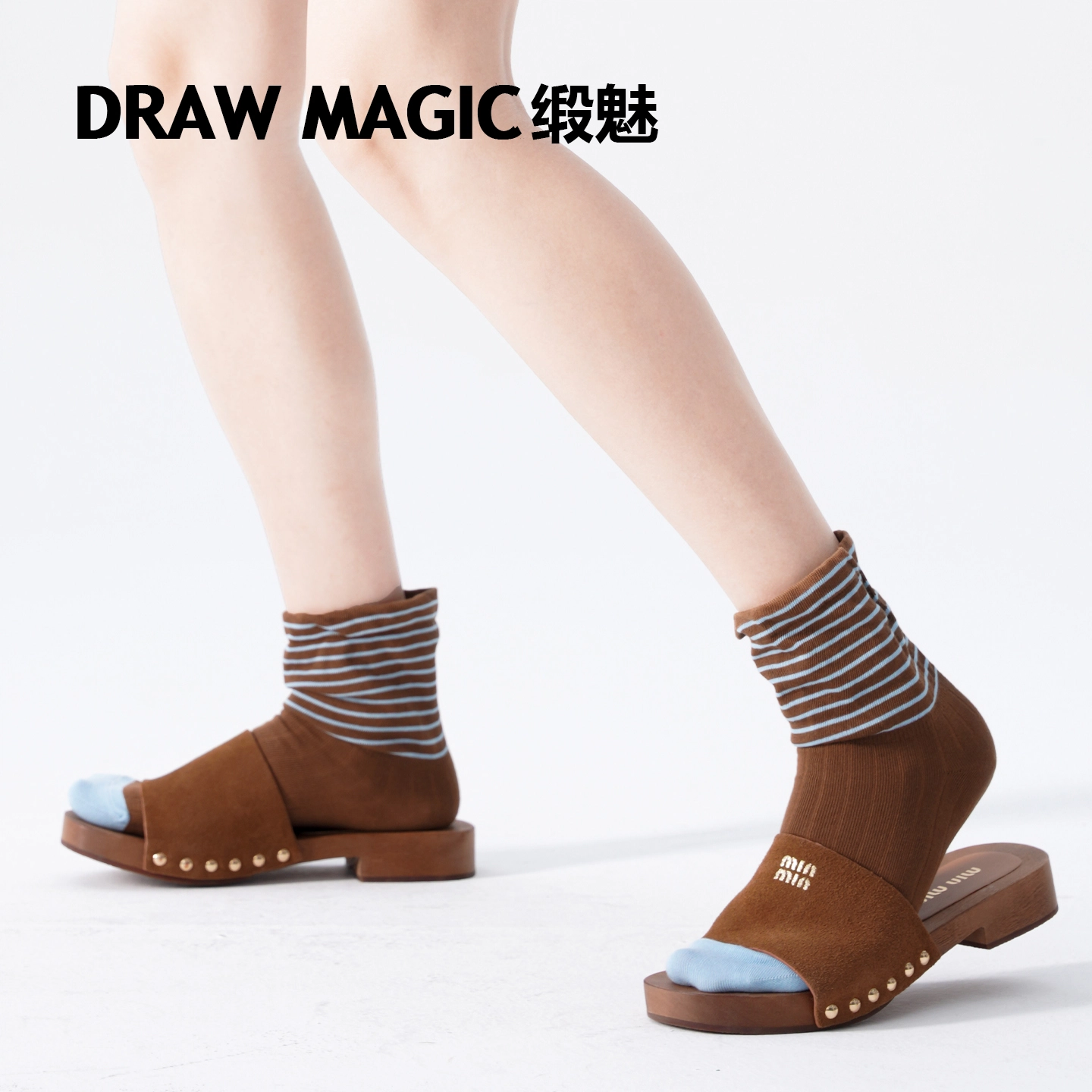 缎魅 宽口条纹设计堆堆袜短筒袜 女款