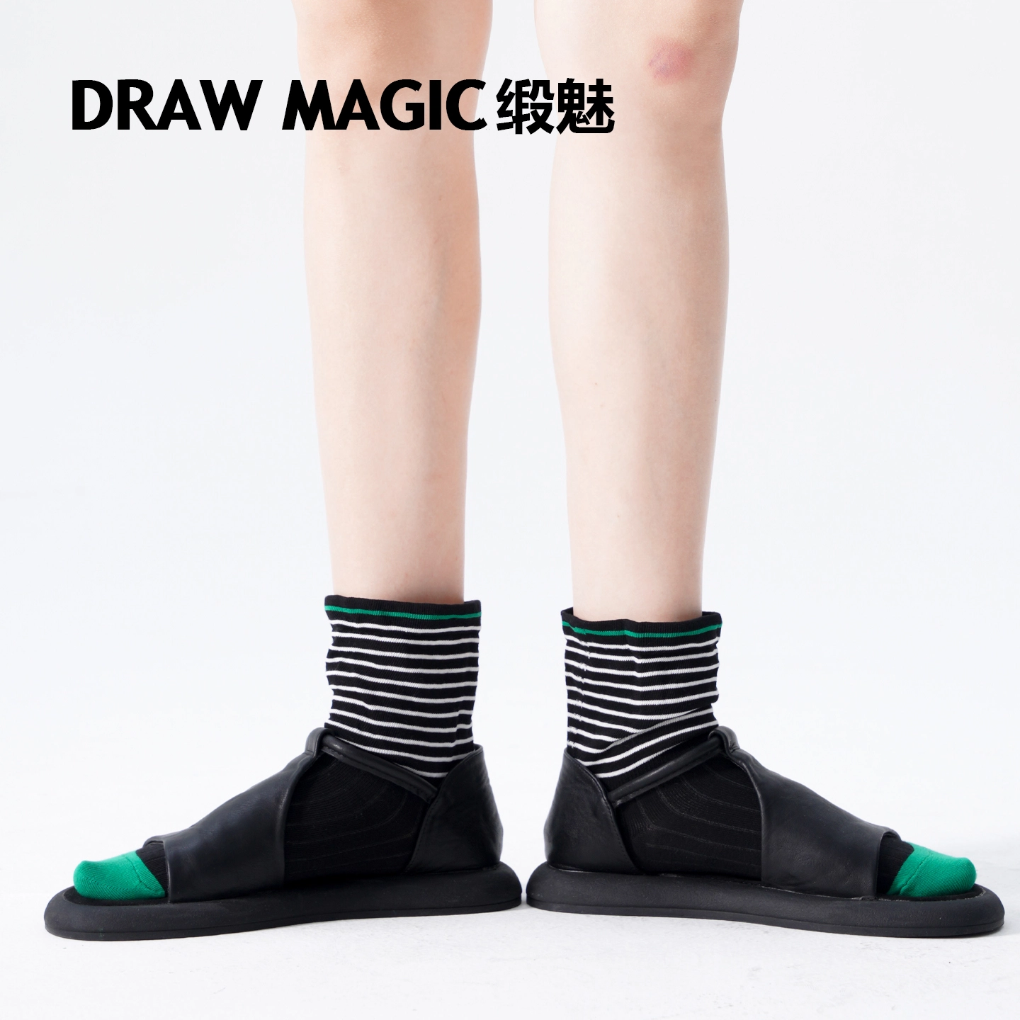缎魅 宽口条纹设计堆堆袜短筒袜 女款