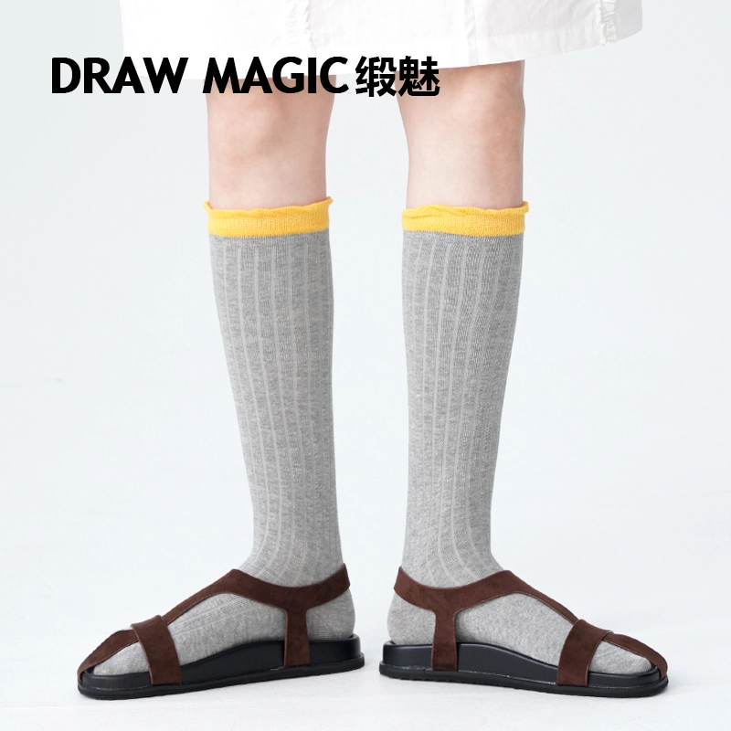 缎魅 复古泡泡口显瘦纯色个性高筒袜 女款