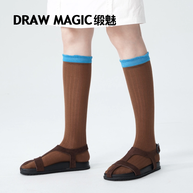 缎魅 复古泡泡口显瘦纯色个性高筒袜 女款