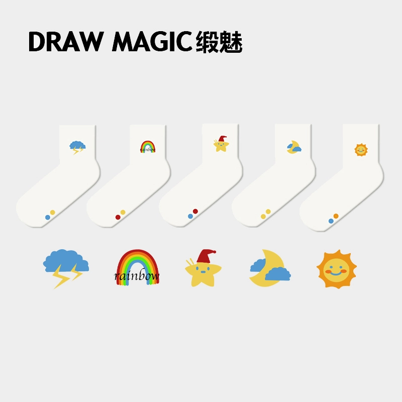 缎魅 白色夏季薄款卡通动漫个性中筒袜 女款