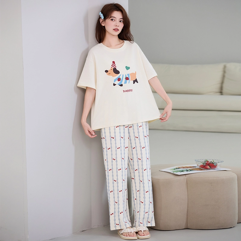莫代尔 时尚气质百搭个性圆领套头轻柔简洁家居服可外穿女士睡衣套装 女款