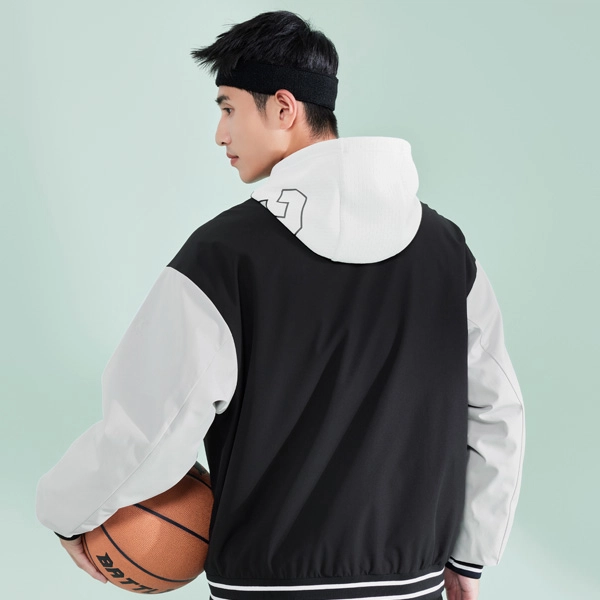 乔丹 拼色单排扣长袖休闲运动棒球服 男款 黑色/浅苔灰