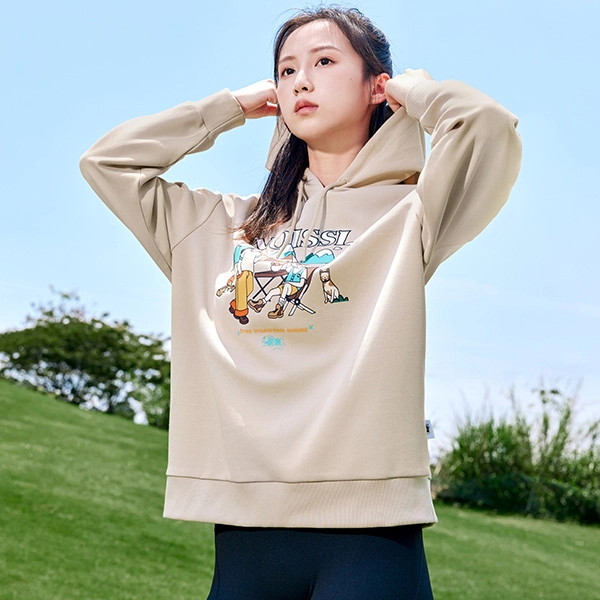 乔丹 质燥 运动生活系列 卡通字母印花宽松百搭连帽卫衣 女款 果仁色