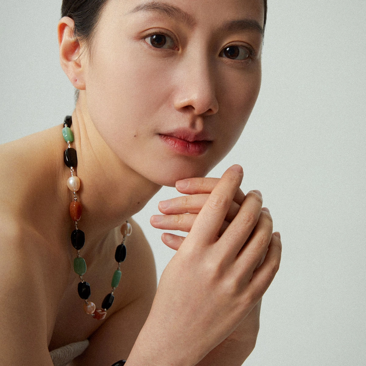 素觉 小众设计彩色 锁骨链 玛瑙 玉石项链 女款 礼盒装
