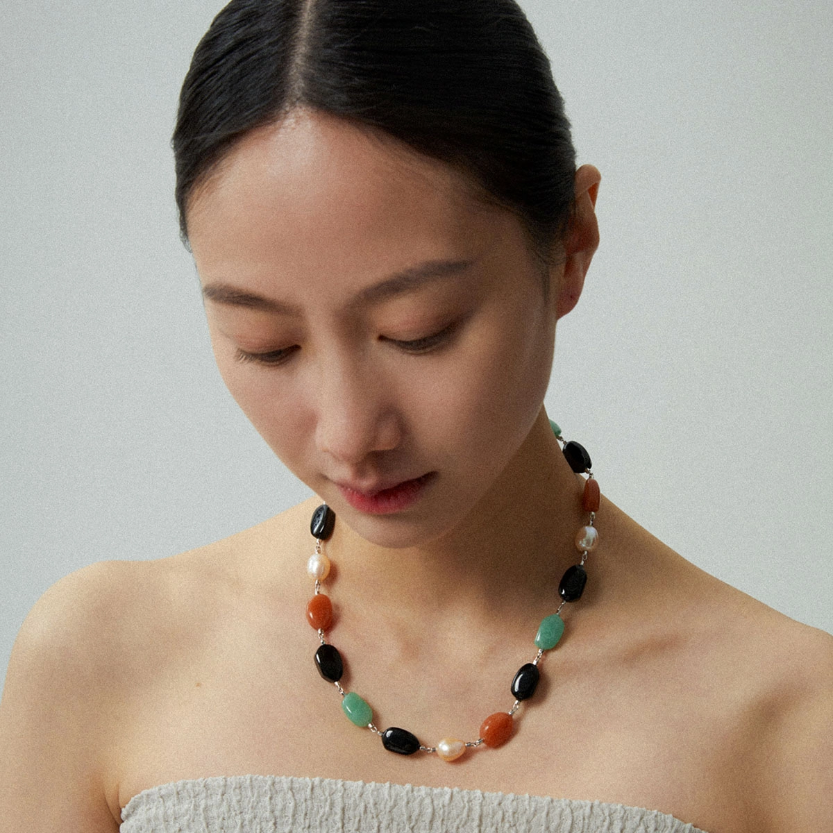 素觉 小众设计彩色 锁骨链 玛瑙 玉石项链 女款 礼盒装