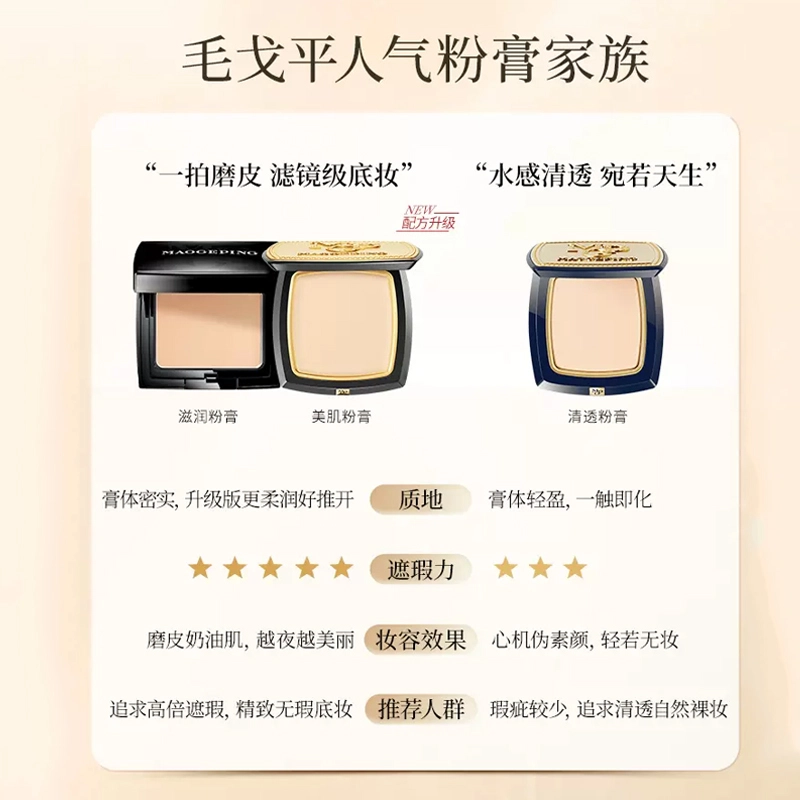 毛戈平 新版光感美肌滋润无痕粉膏 控油无瑕持久磨皮不卡粉遮瑕 油皮干皮 赠三角海绵粉扑
