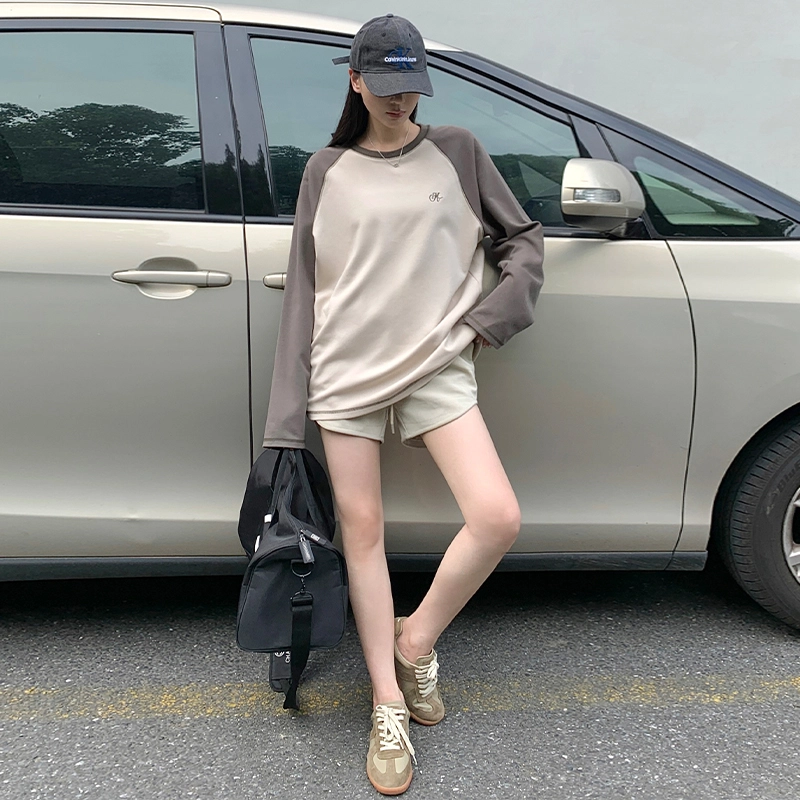 周淼 纯色格子绗线抽绳系带休闲短裤 女款
