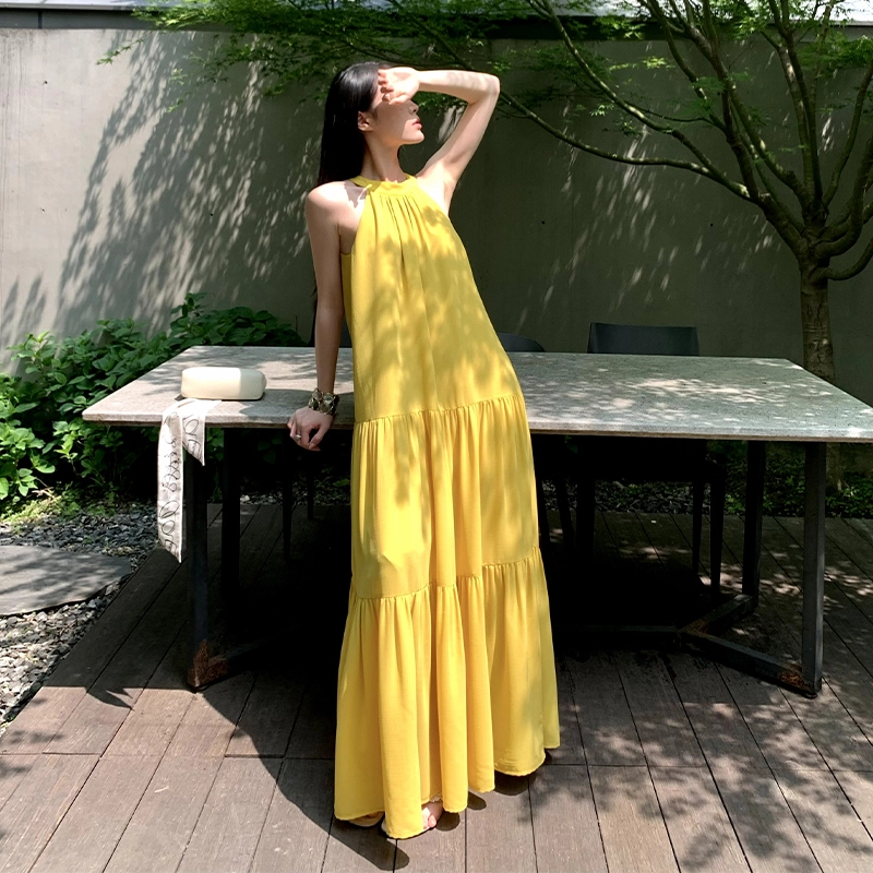 周淼 植物花卉圆领长款无袖连衣裙 女款