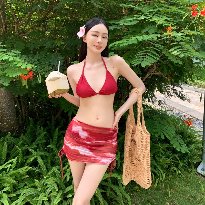 周淼 三角杯胸衣合身内裤网纱罩裙泳装套装 女款